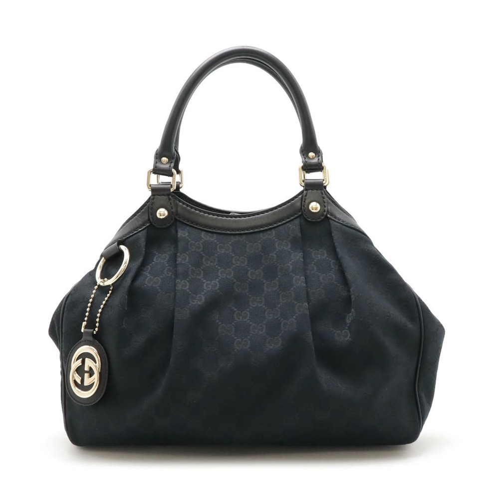 Gucci Sukey GG Canvas Tote Bag Handbag Leather Black